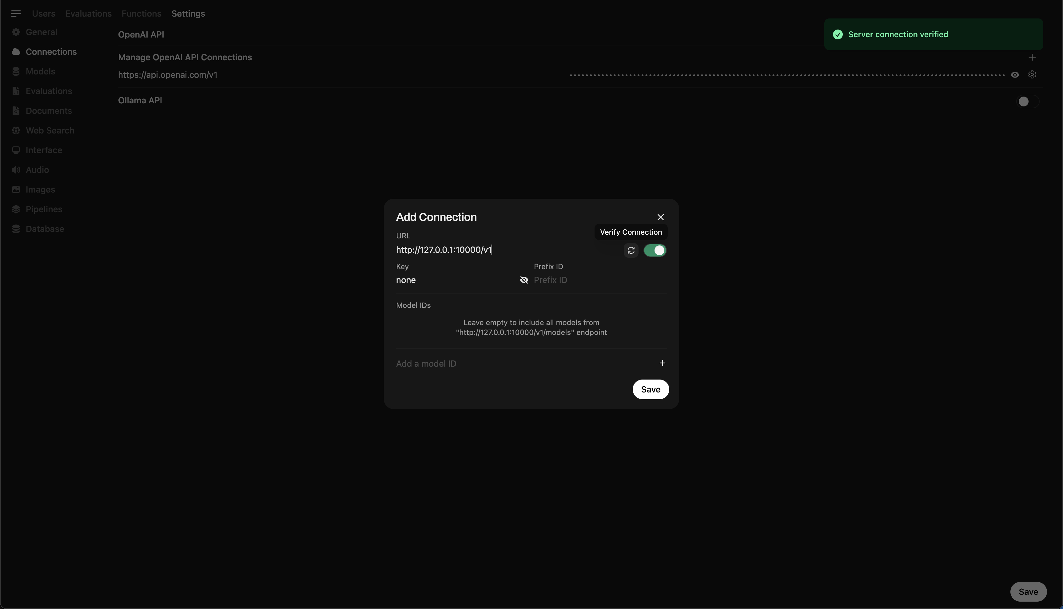 Llama.cpp Connection in Open WebUI